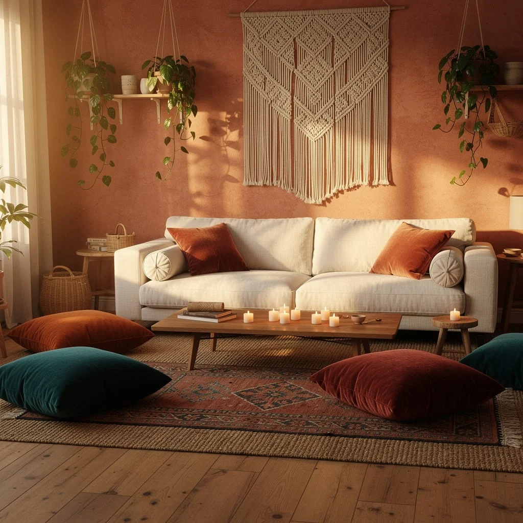 The Macramé and Velvet Living Room