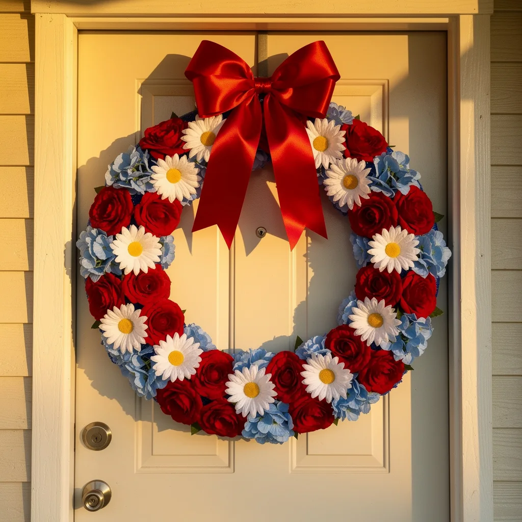 Red, Rose, and Daisy Door Wreath