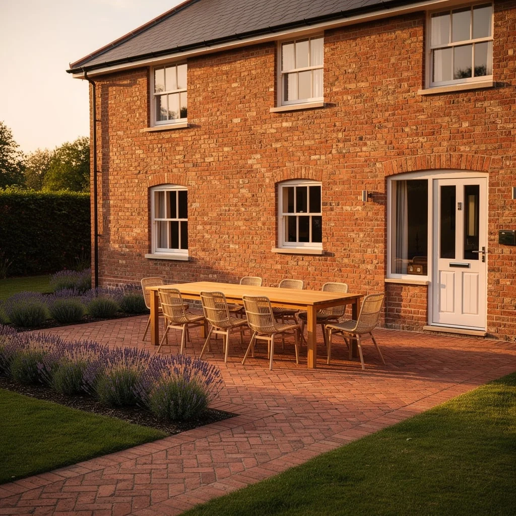 The Brick Farmhouse Dining Terrace With Lavender Edges