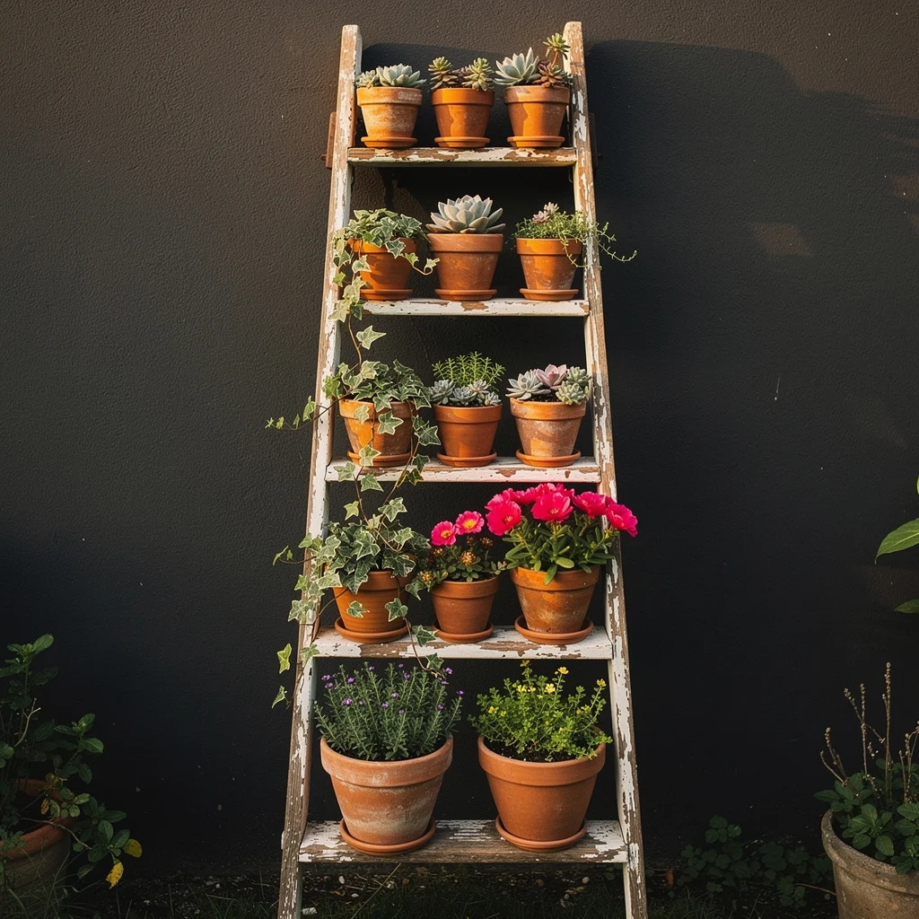 The Weathered Ladder Plant Display