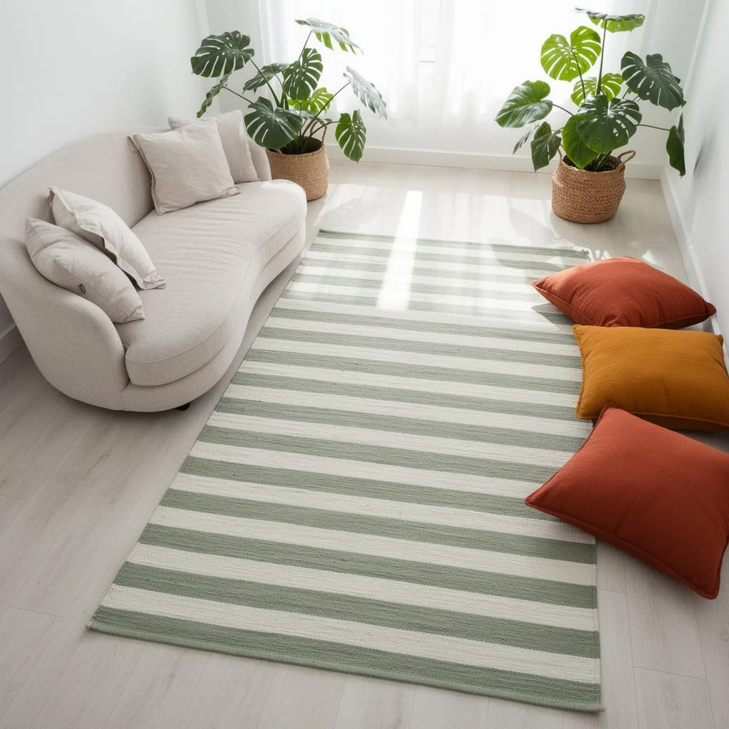 Sage Stripe Cotton Rug