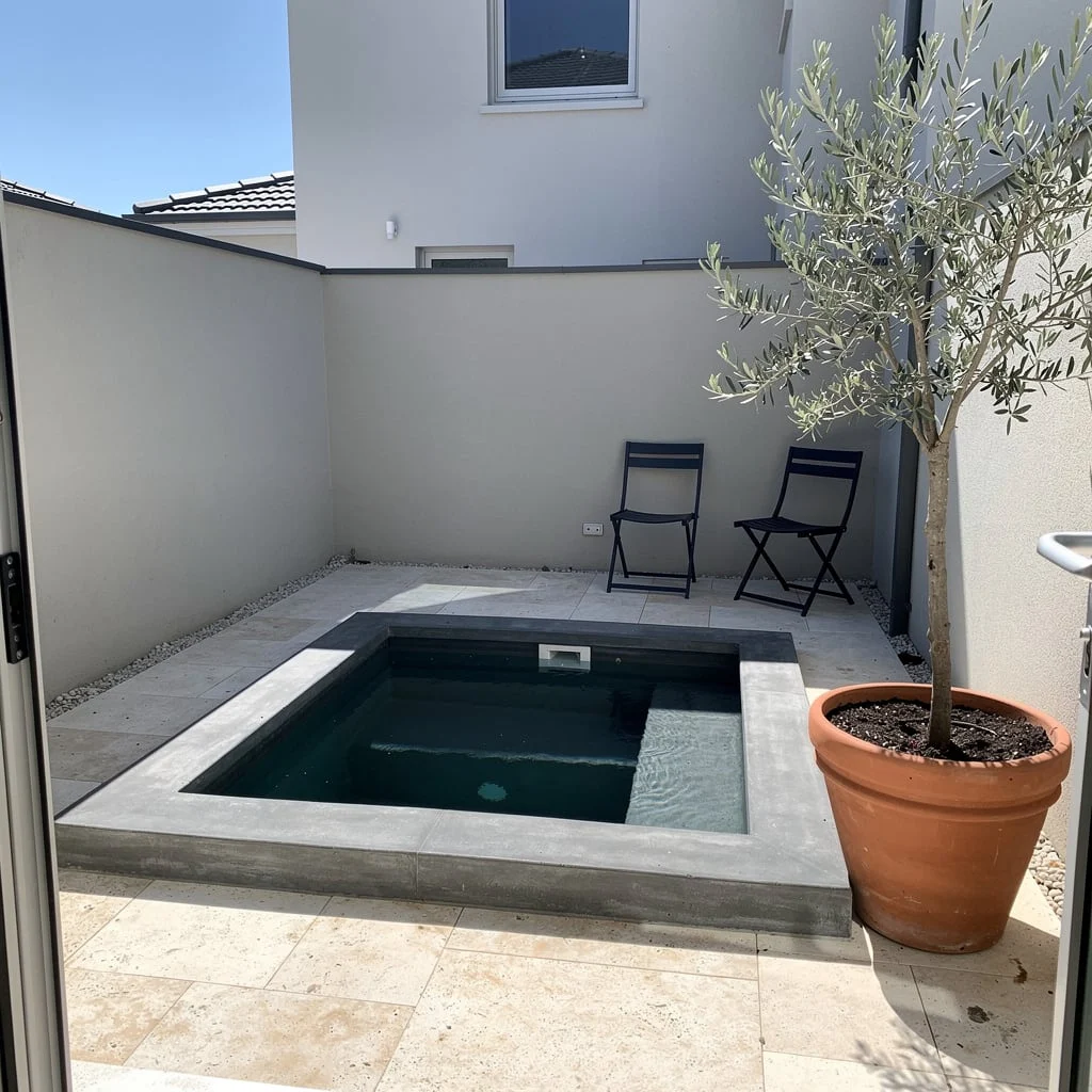The Minimalist Courtyard Plunge With the Olive Tree