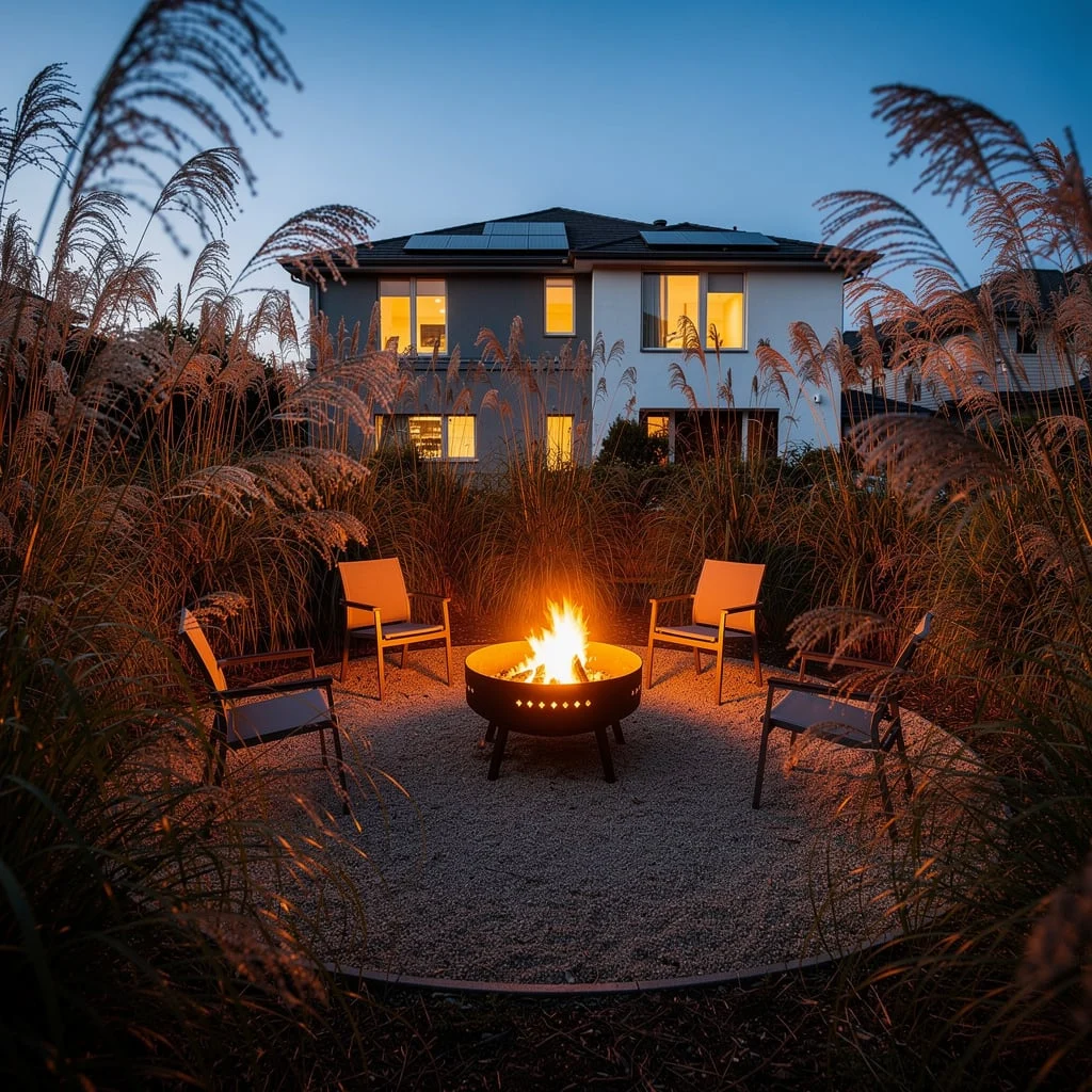 Fire Pit In Ornamental Grass Enclosure