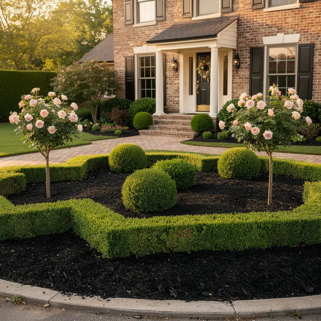 Formal Rose Bed With Block Retaining Wall