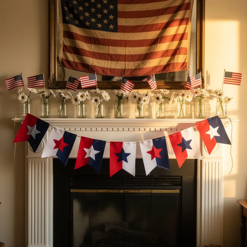 Star and Felt Pennant Fireplace Mantel