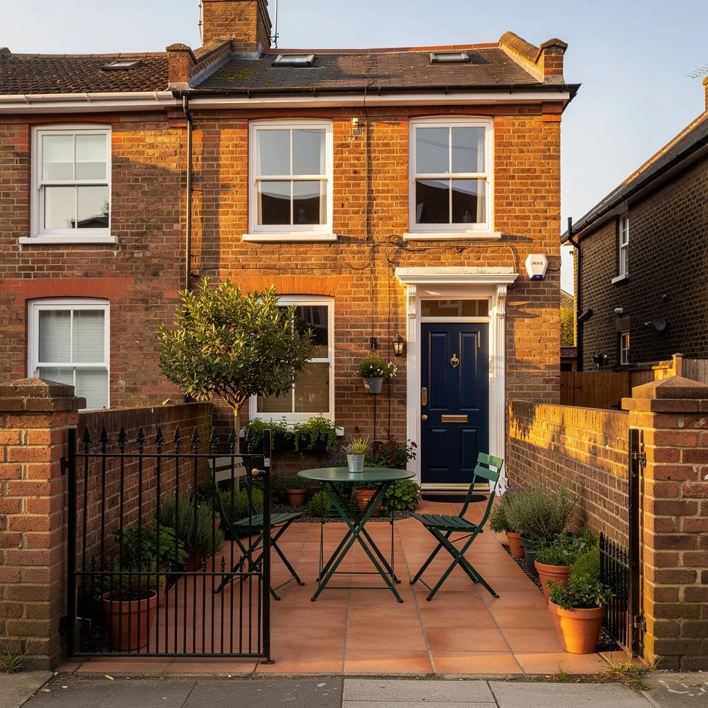 The Victorian Terrace Walled Front with Bistro Set and Bay Tree