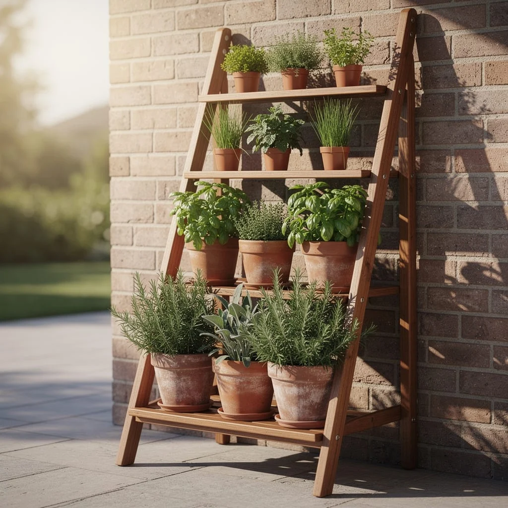 Tiered Ladder Shelf, Wall-Leaning