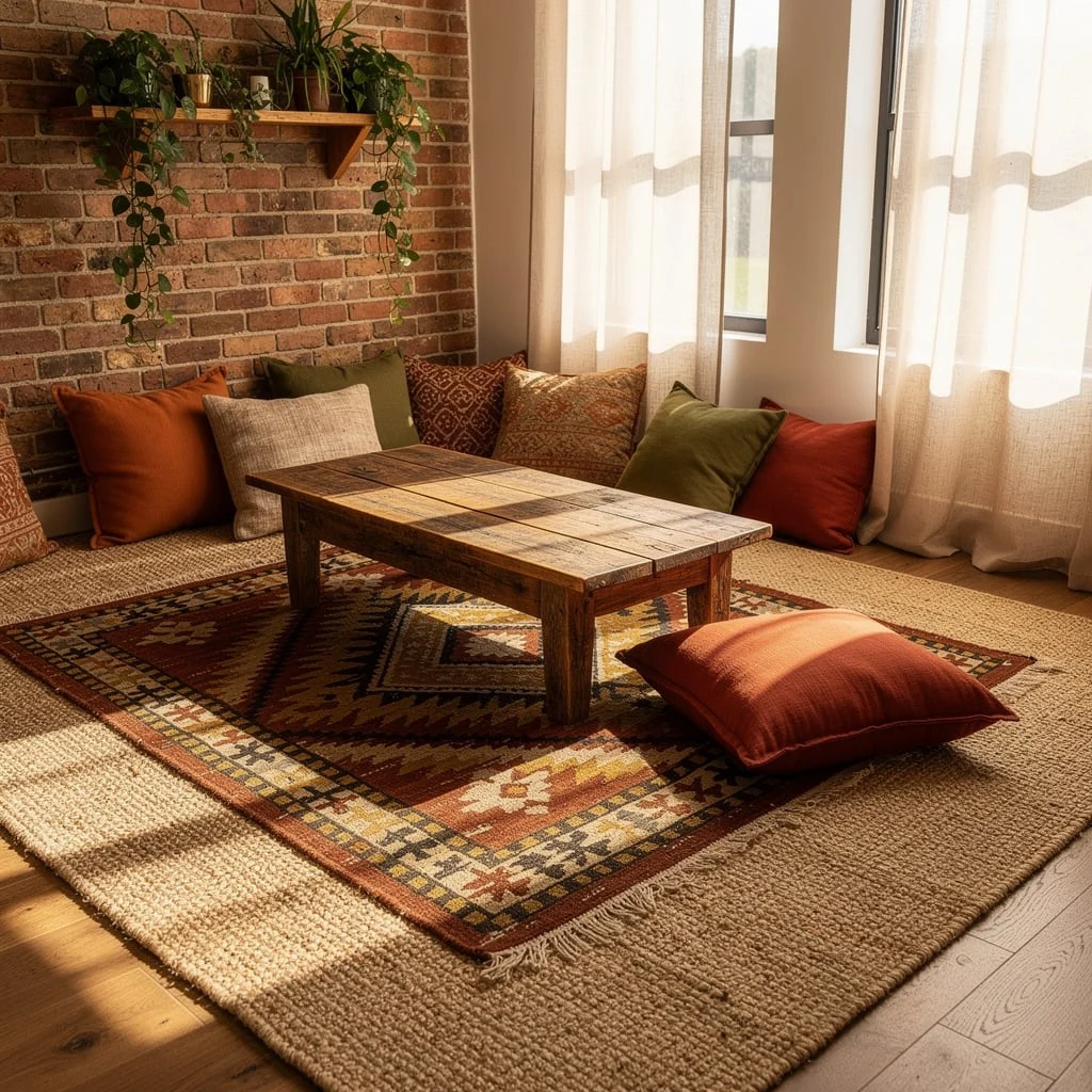 Layered Kilim Over Jute