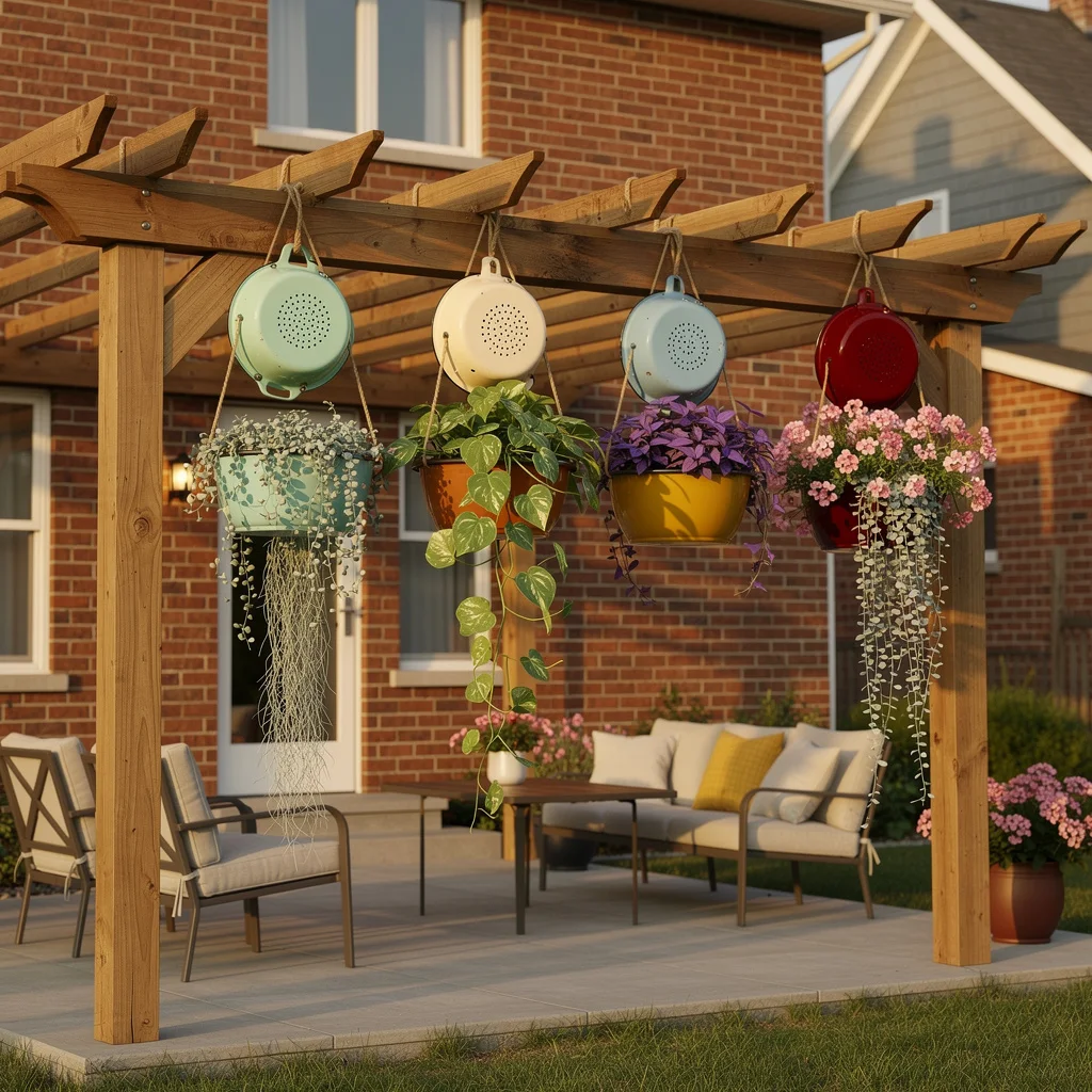 Upcycled Colander Pergola Hangers