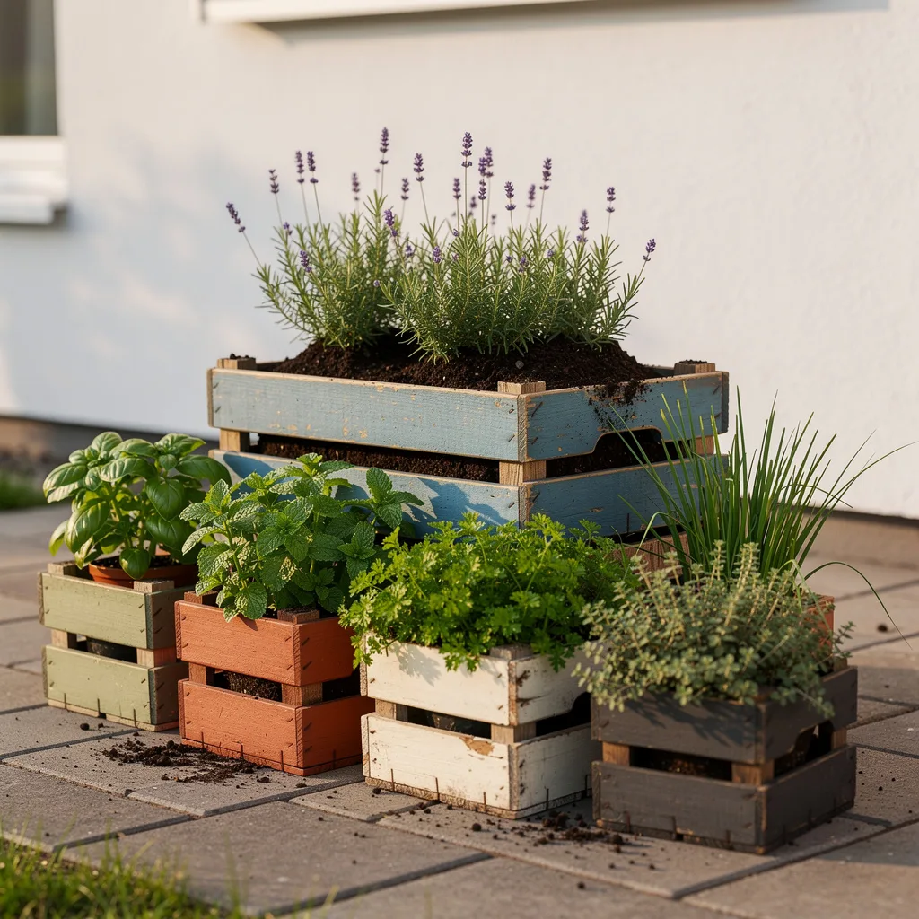 Painted Wooden Crates In Clusters