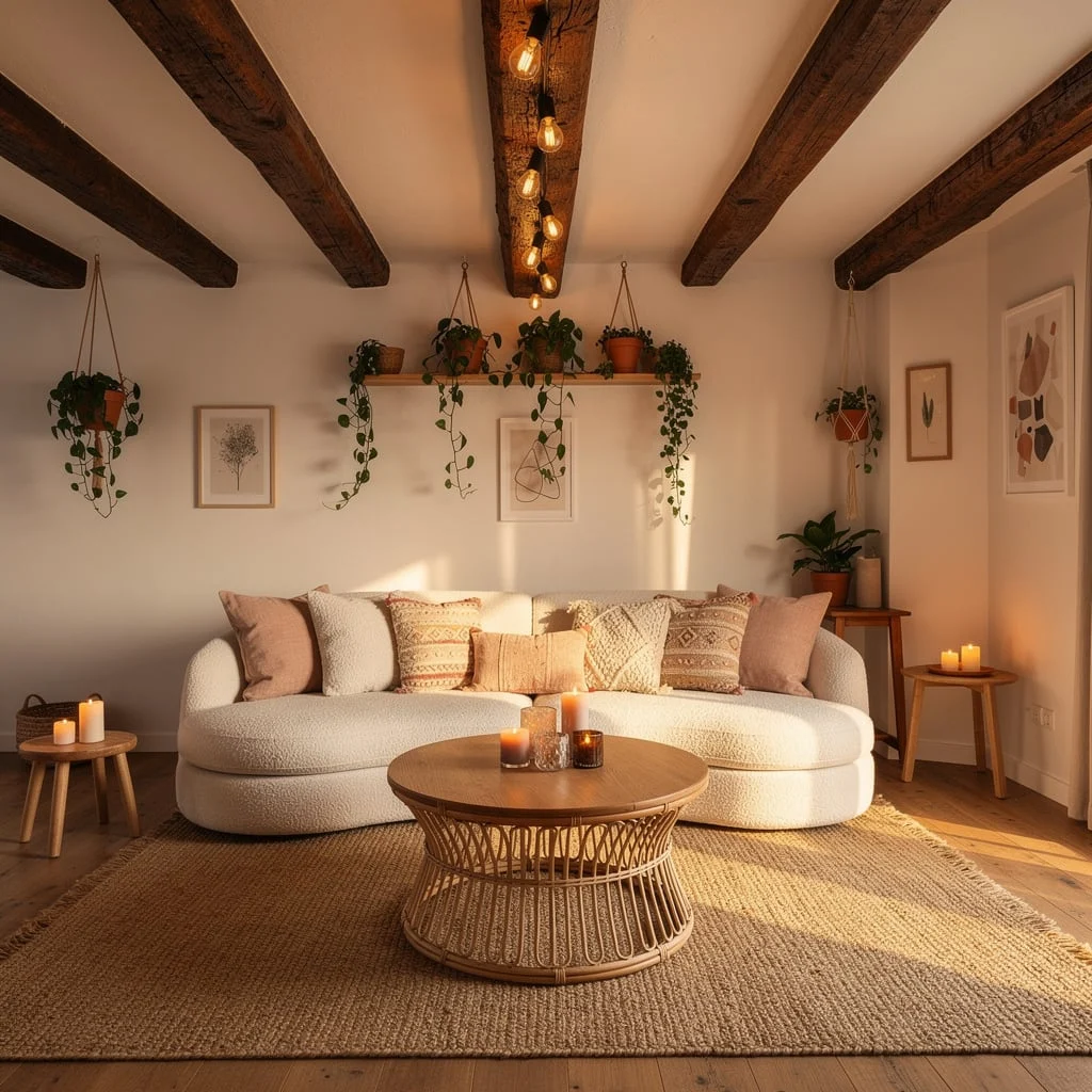 Exposed Beams with Hanging Plants