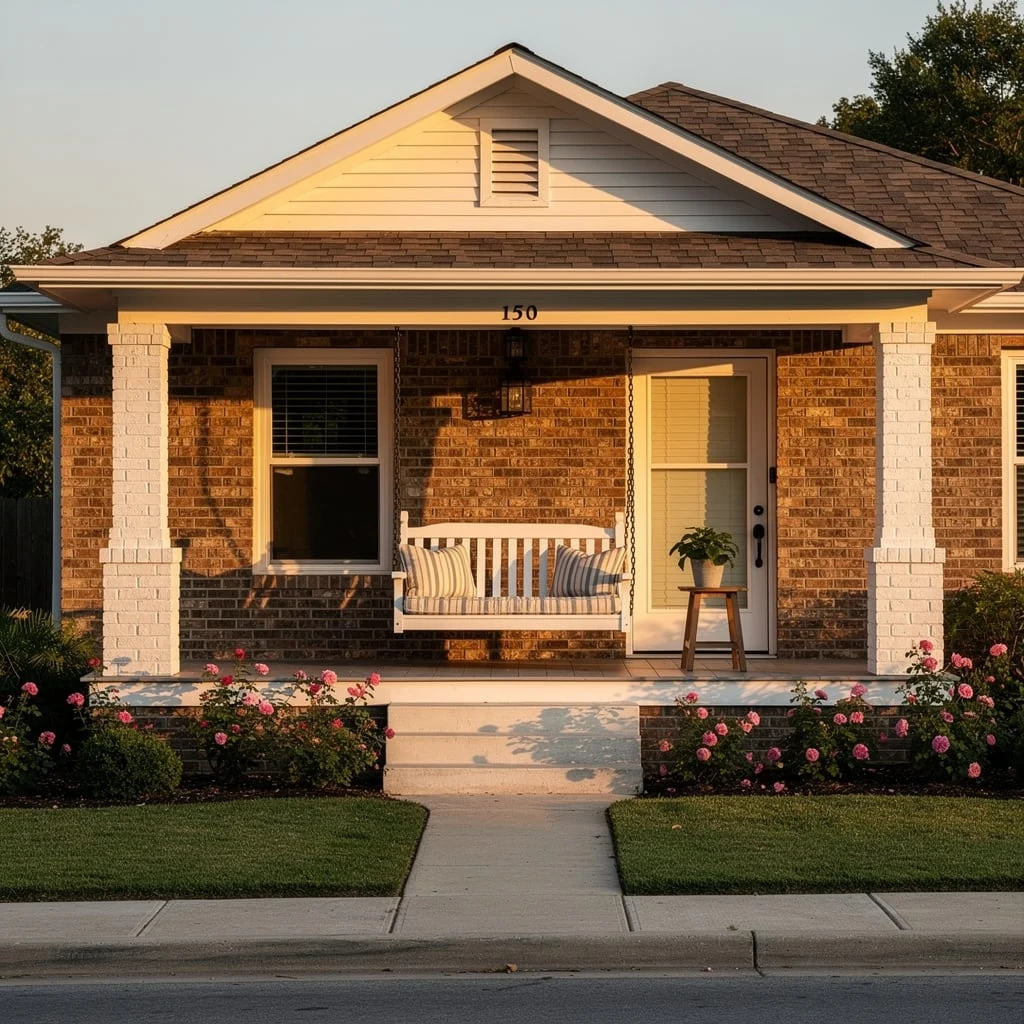 The Classic Brick Bungalow with a Porch Swing