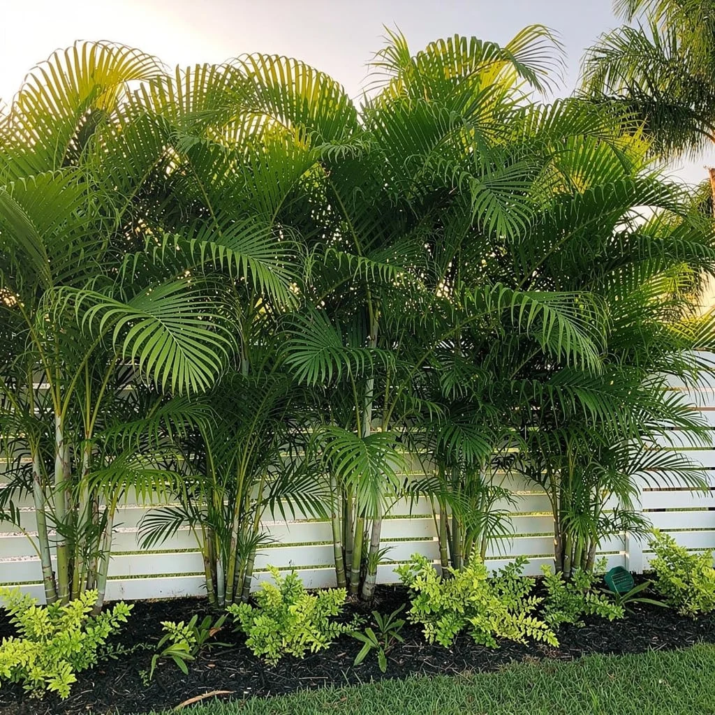 The Areca Palm Tropical Screen Against a White Fence