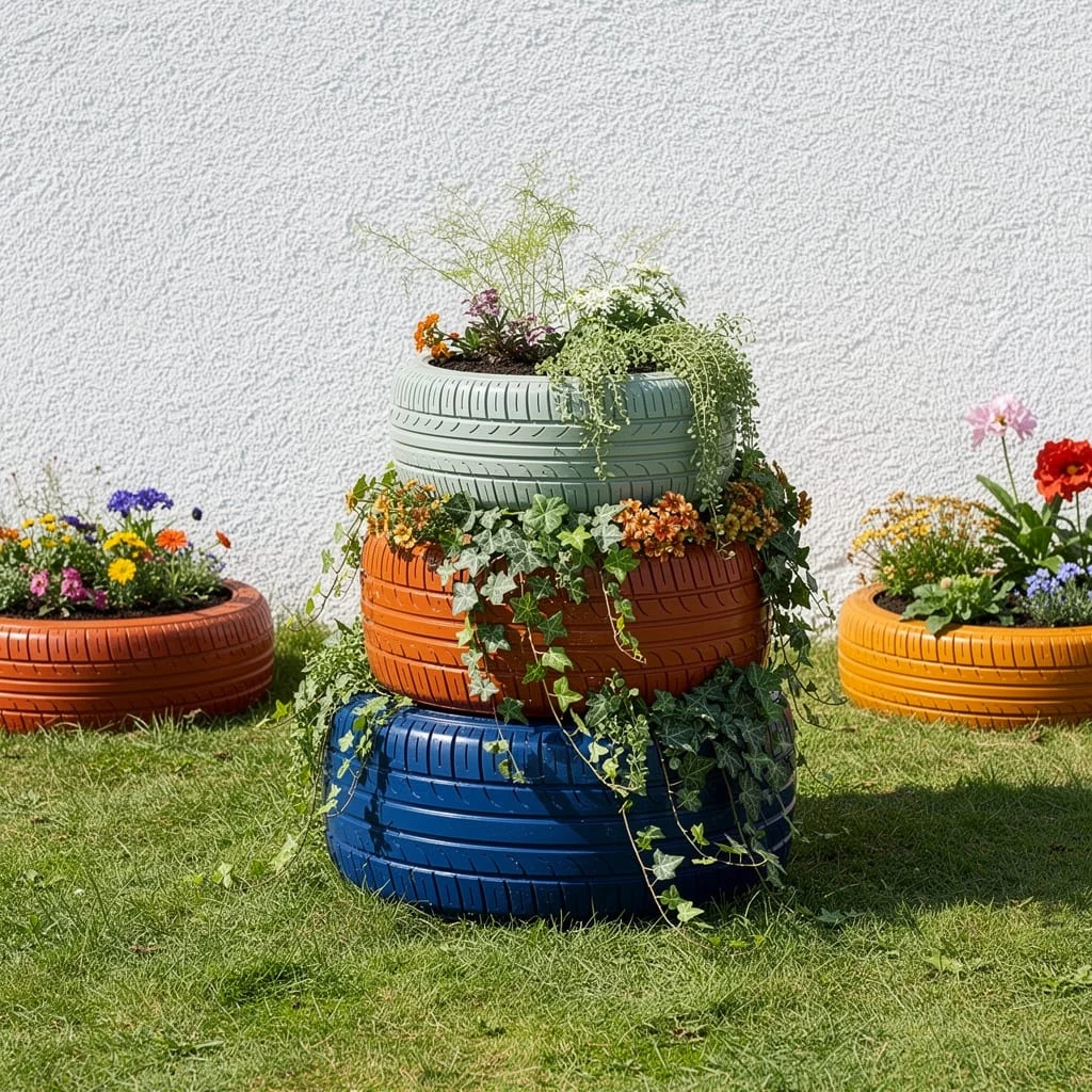 The Stacked Tyre Planters