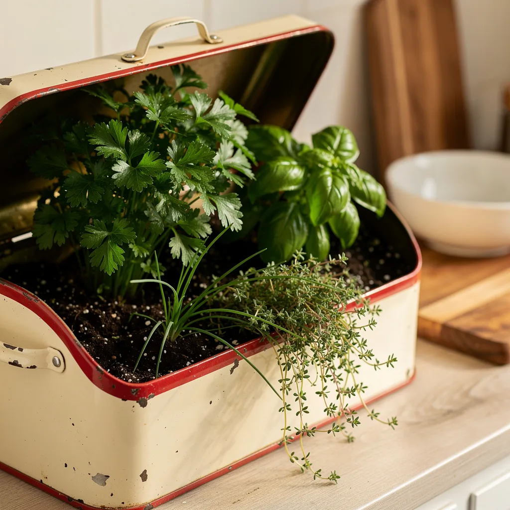 Vintage Tin Bread Box Planter