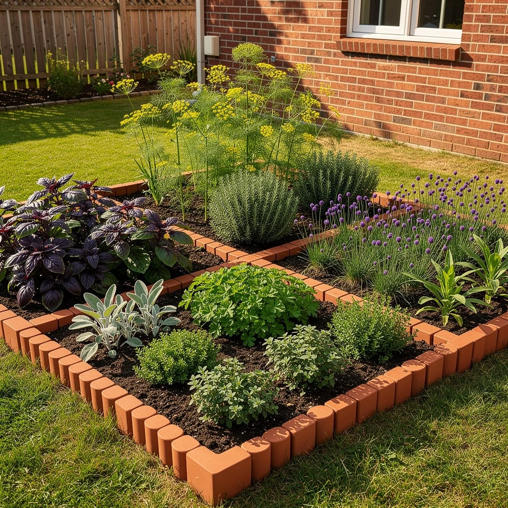 Four-Square Bed With Brick Edging