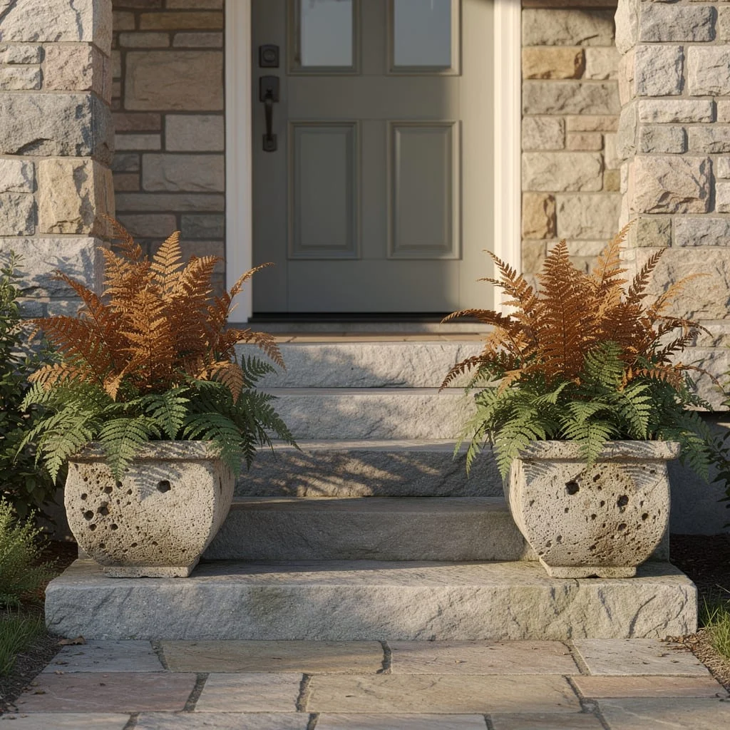 Autumn Ferns In Stone Bowls