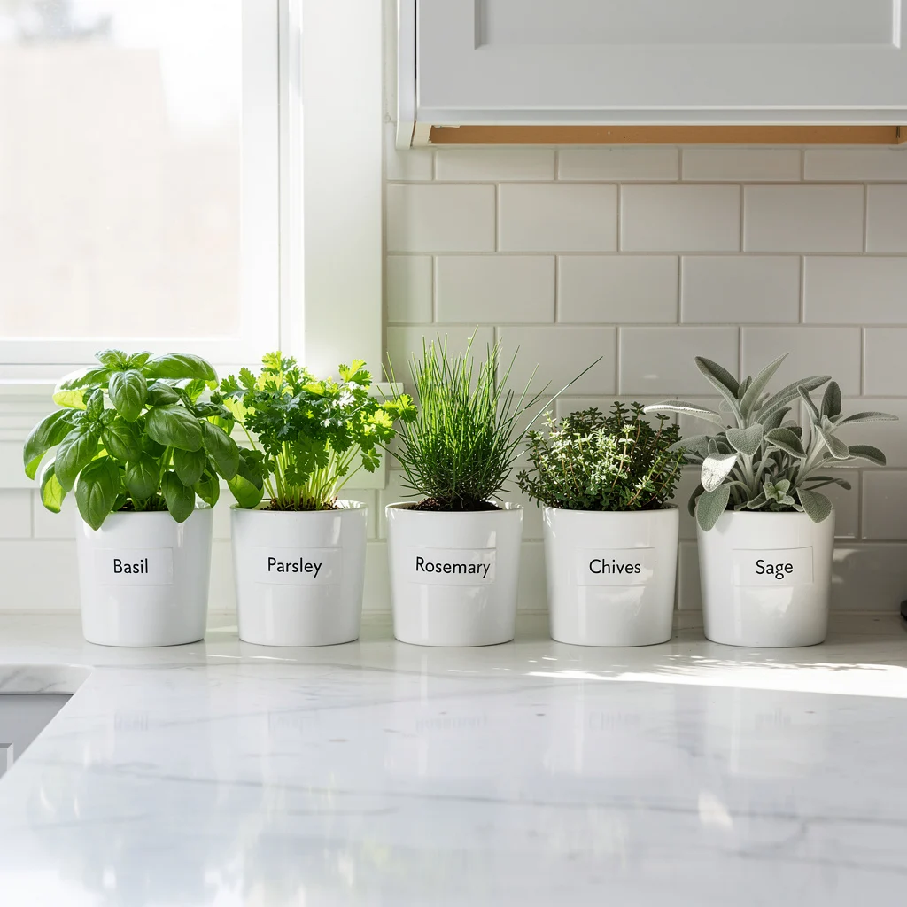 Labelled White Ceramic Counter Row