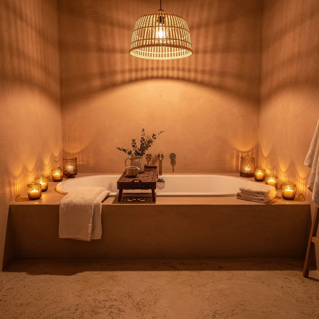 Bamboo Pendant, Plastered Bath Platform