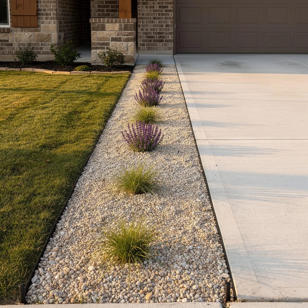 The Driveway Strip Done Right with Gravel and Repeating Plants