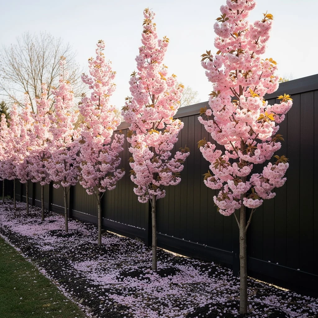 The Flowering Cherry Screen Against a Charcoal Fence