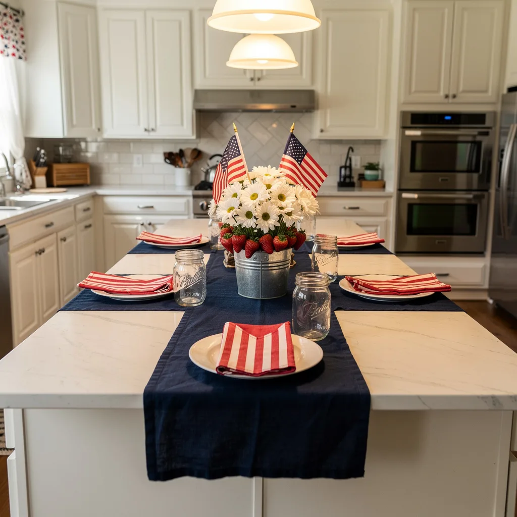 Kitchen Island With Navy Runner