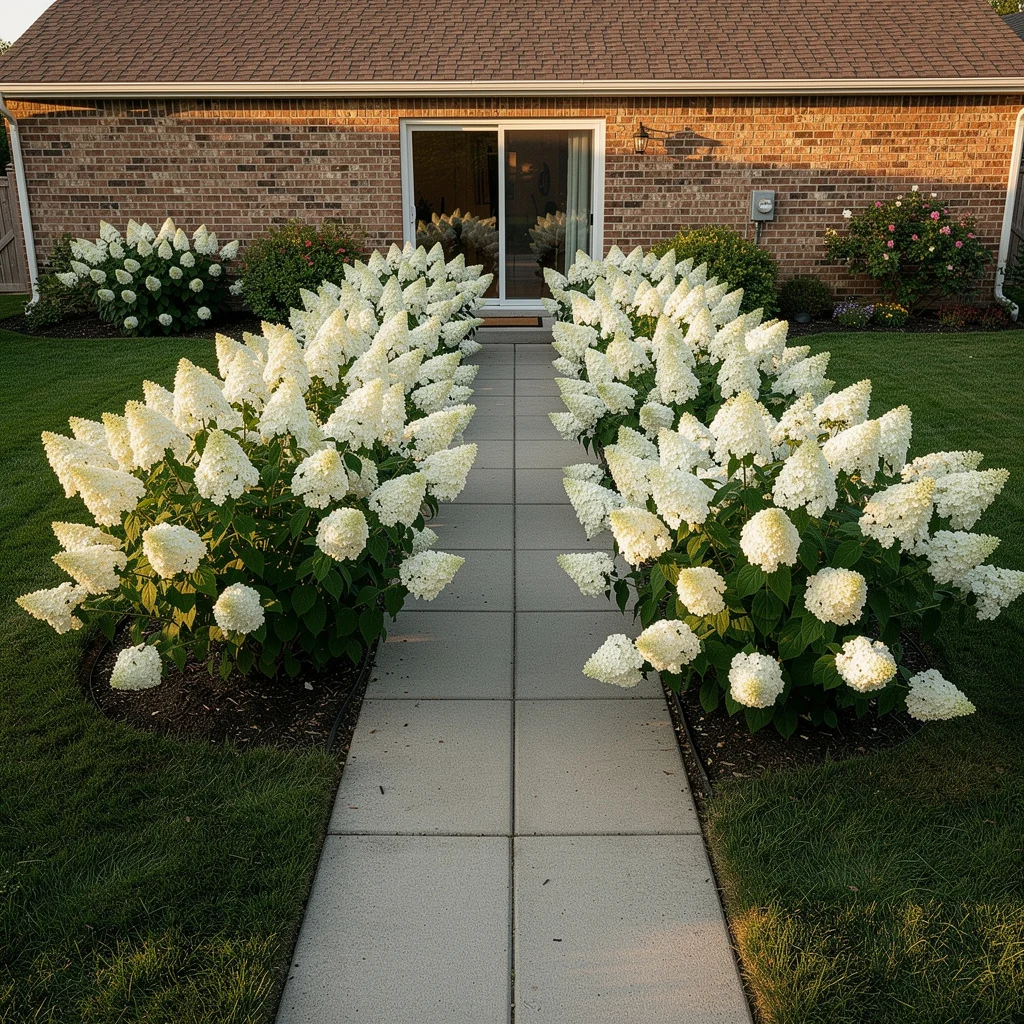 Panicle Hydrangeas Framing a Path