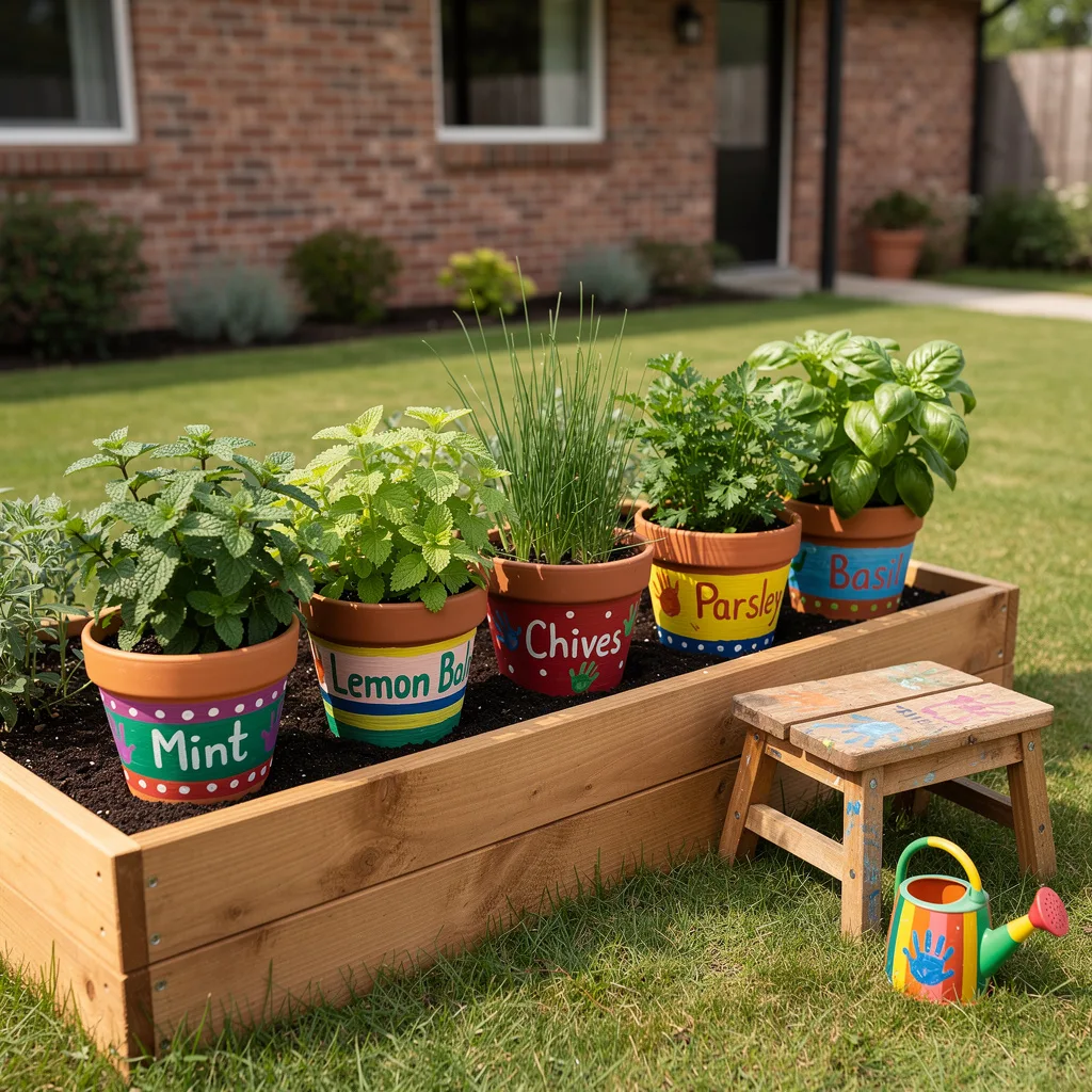 Painted Pots in a Cedar Trough