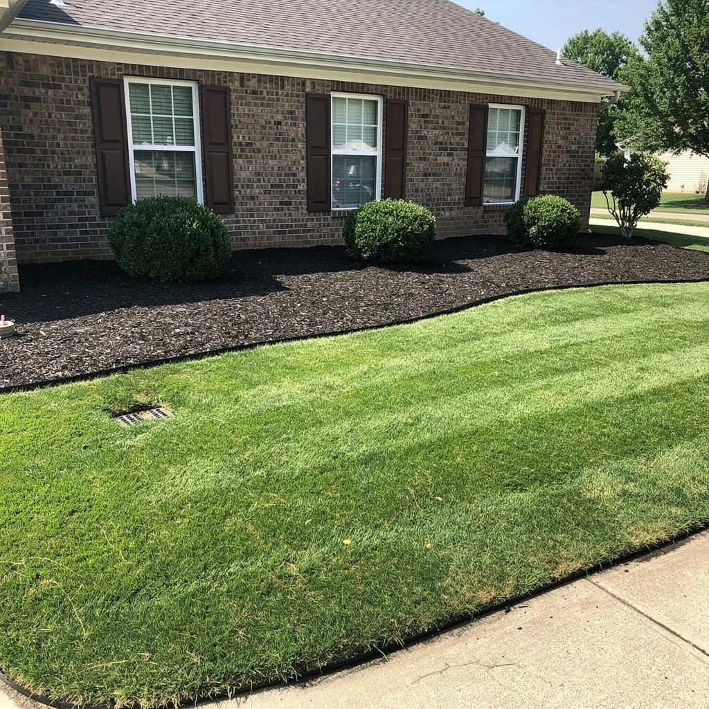 The Clean Foundation Bed with Clipped Shrubs and Dark Mulch That Relies Entirely on Restraint