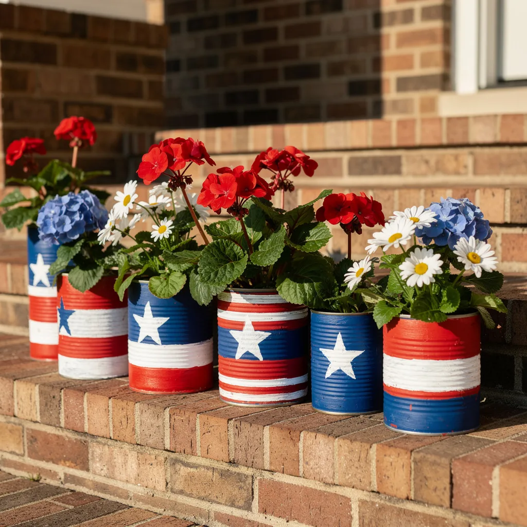 Flag-Painted Tin Can Planters