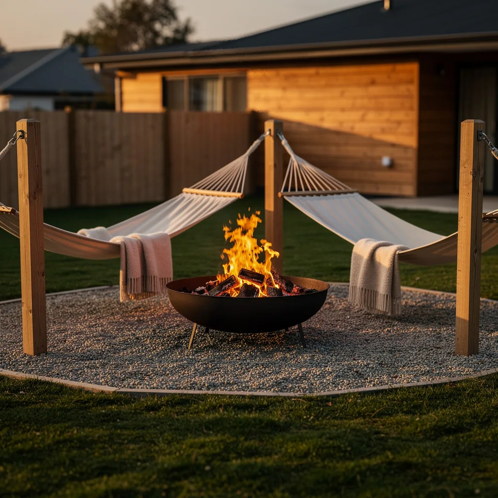 Hammock Posts Around A Steel Bowl