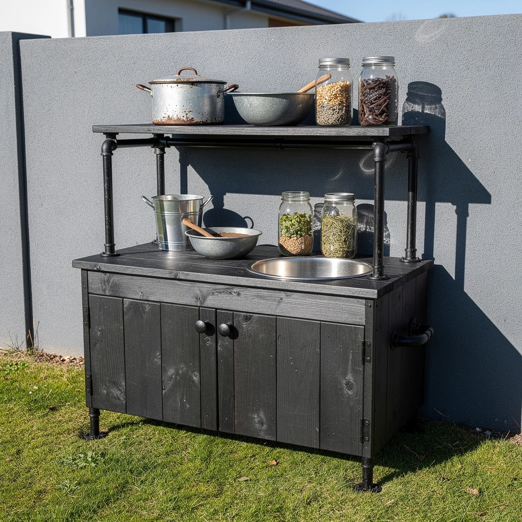 Black Industrial With Pipe Frame