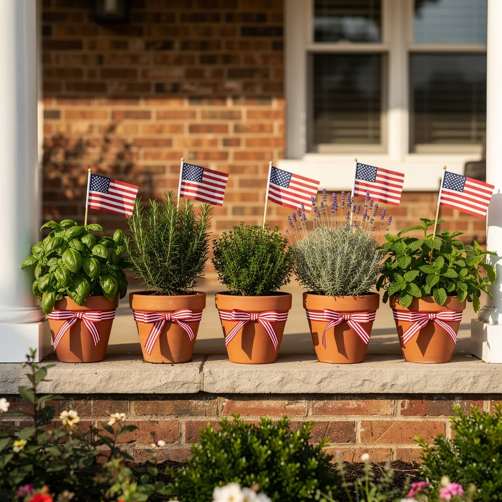 Herb Pots with Ribbon and Flags