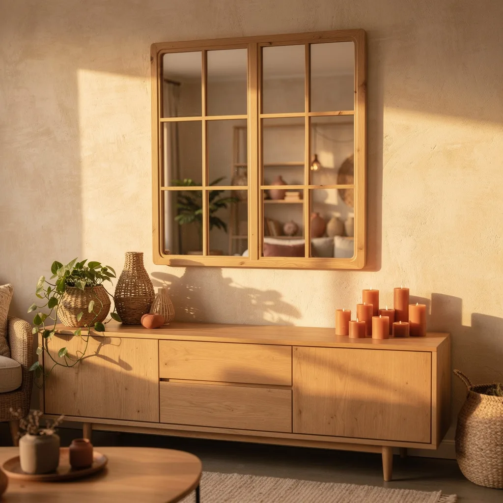 Window-Pane Mirror Over Sideboard
