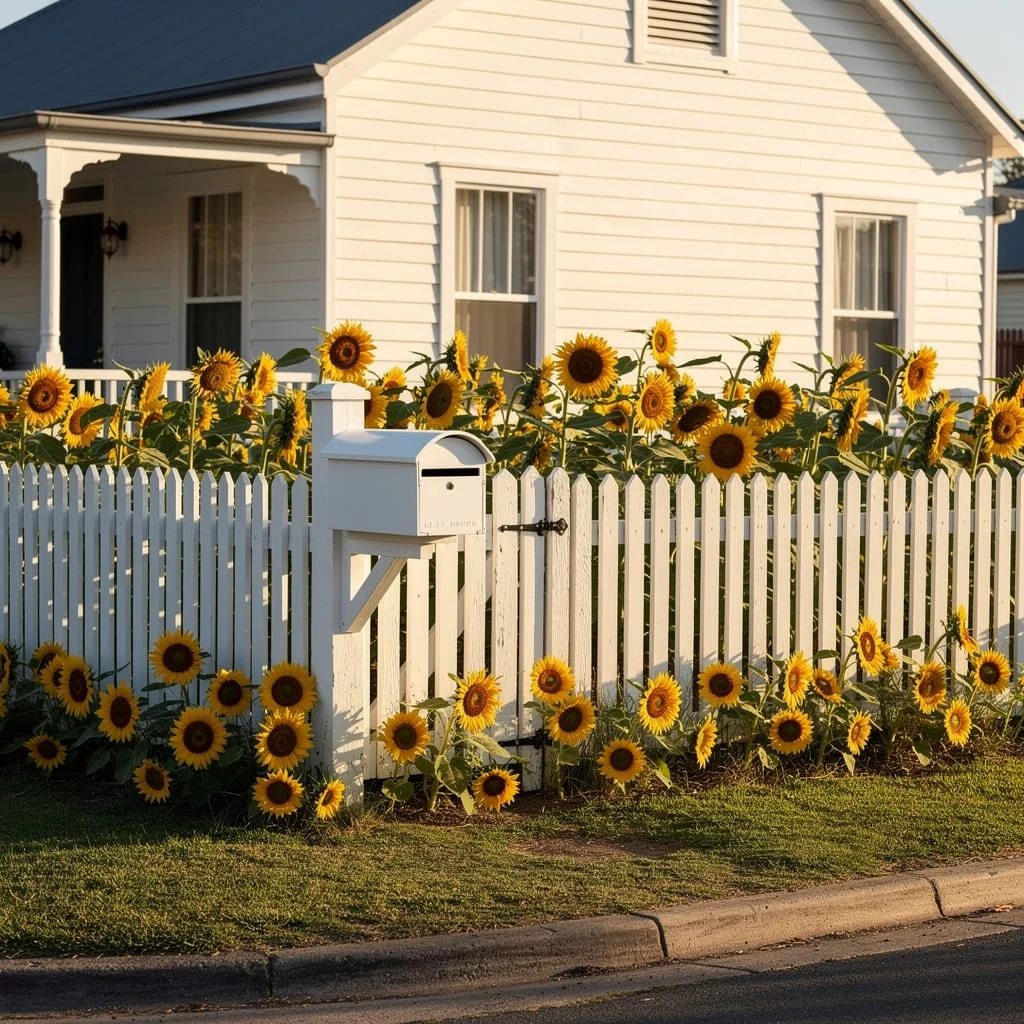 The White Fence Post With Sunflower Wall Behind