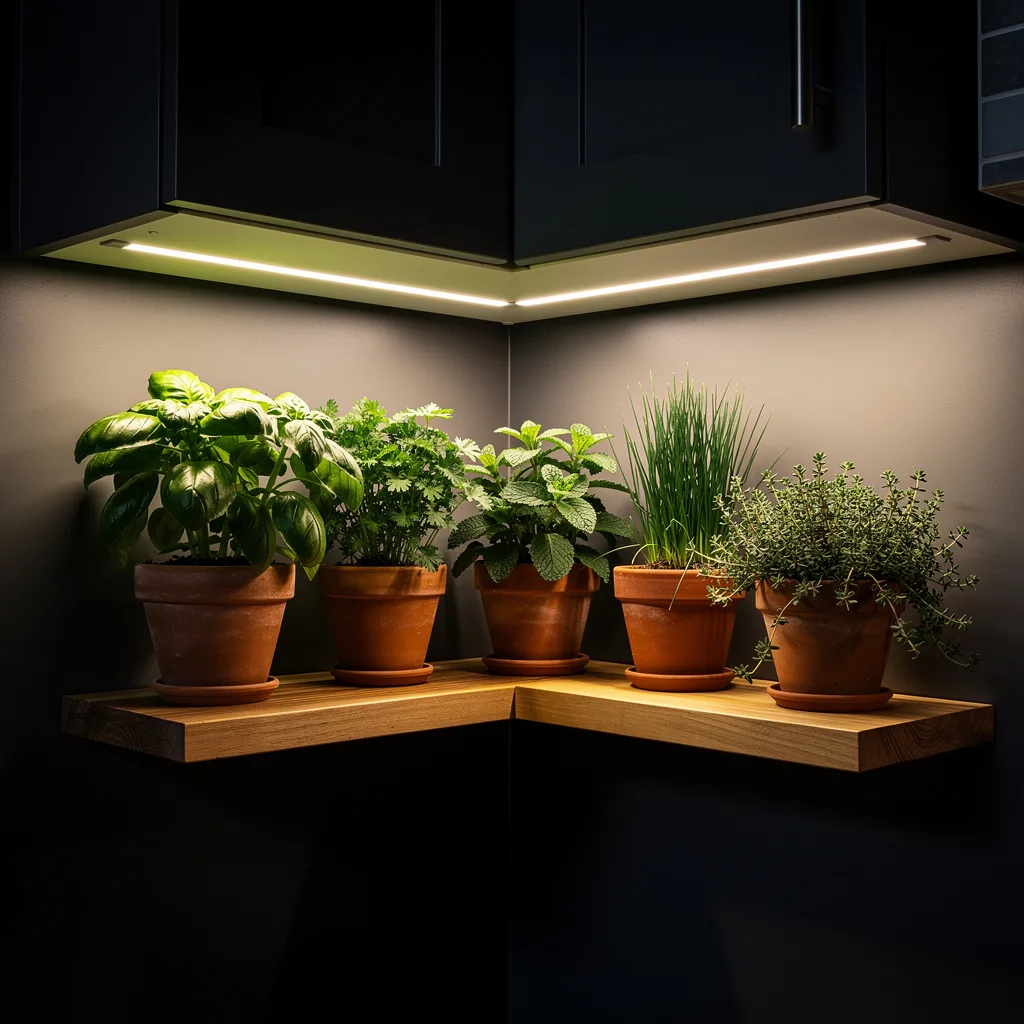Under-Cabinet Corner Shelf With Grow Light