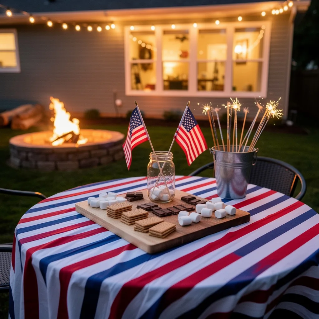 Backyard S'mores Table at Dusk