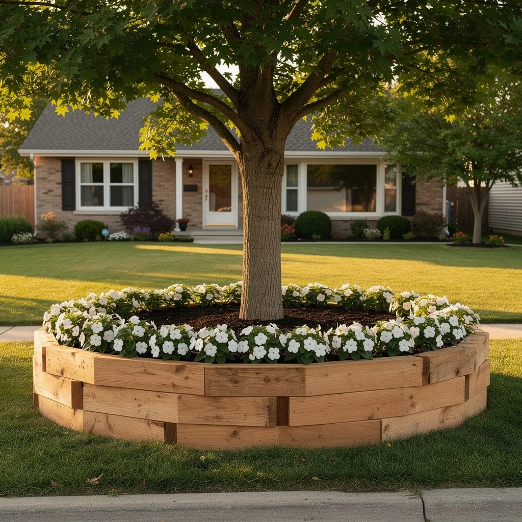 The Cedar Timber Ring with White Impatiens Carpet