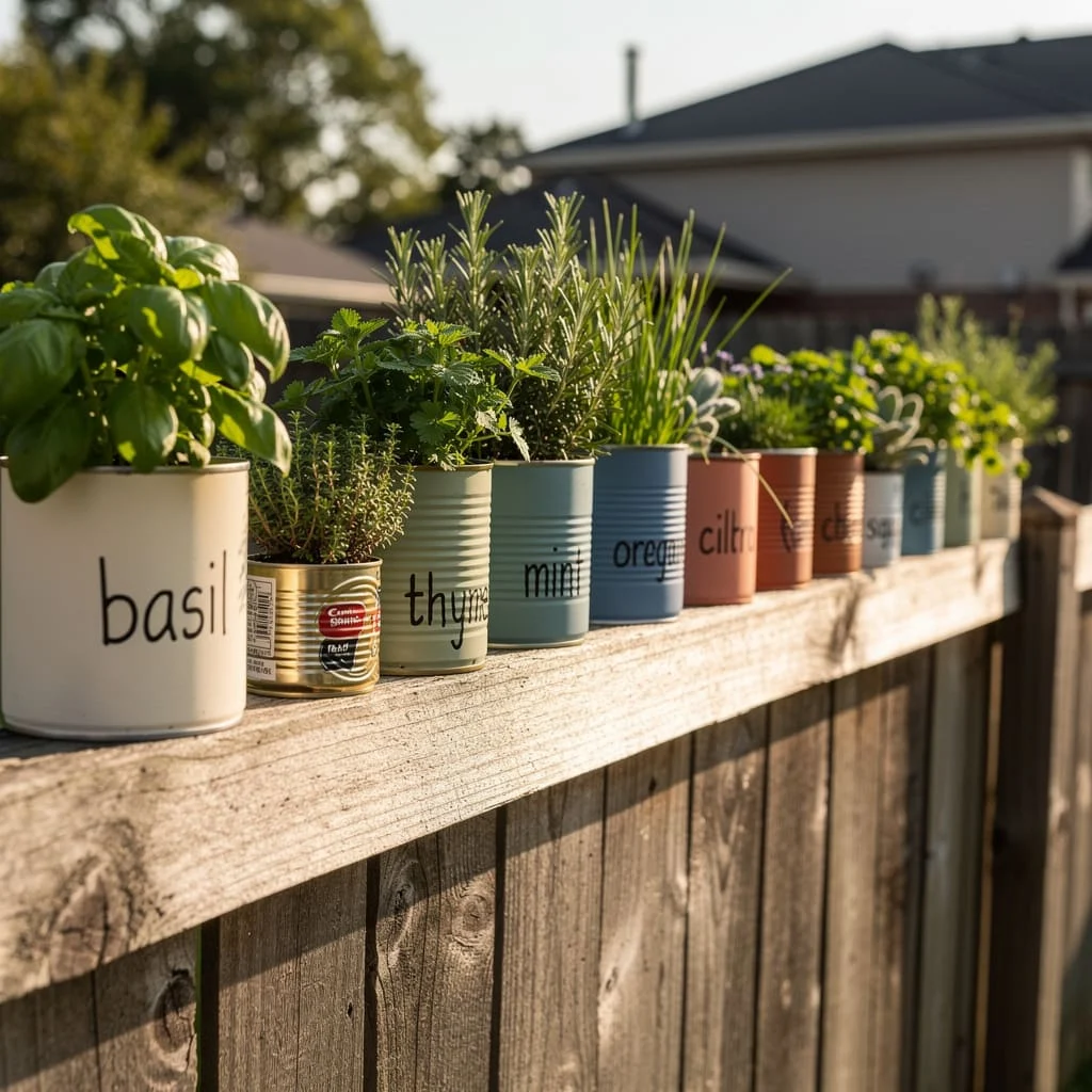 Painted Tins on a Fence Rail