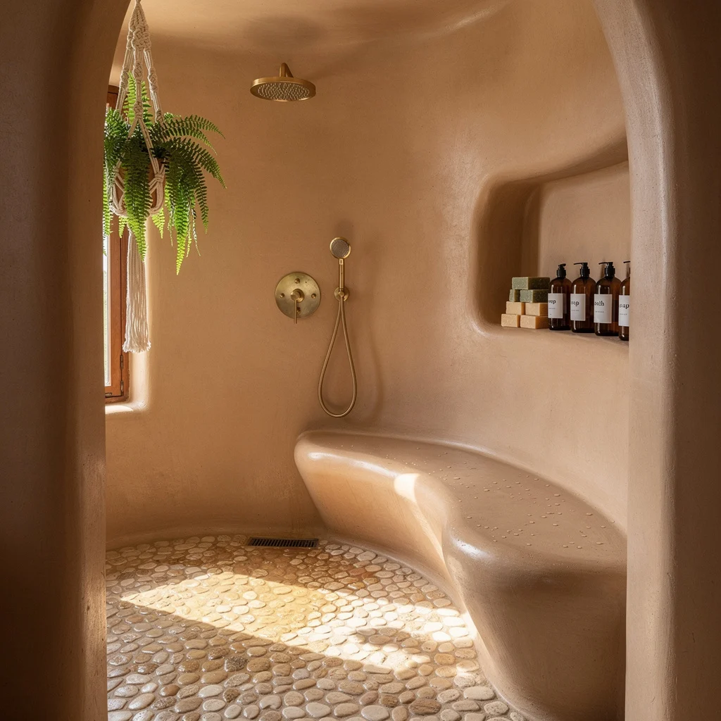 Tadelakt Shower with Pebble Floor