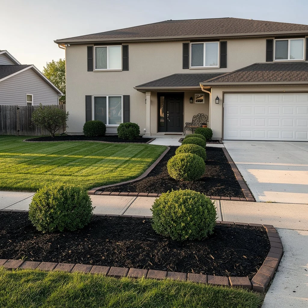 The Black Mulch and Clipped Boxwood Bed That Understands Contrast