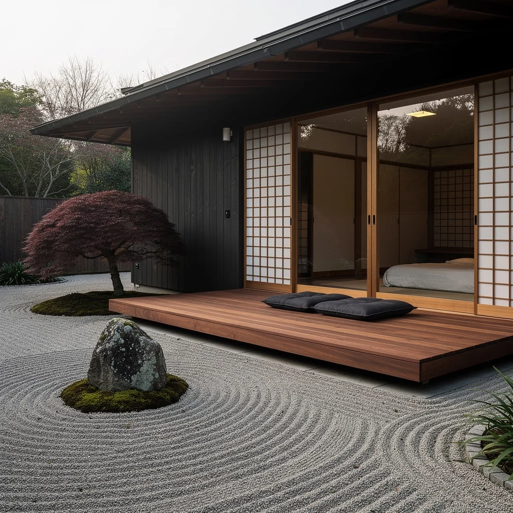 The Japanese Raked Gravel Courtyard with Low Platform Deck