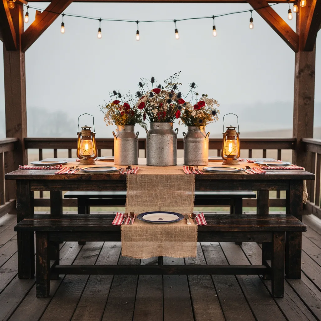 Milk Can Centerpiece, Bench Table