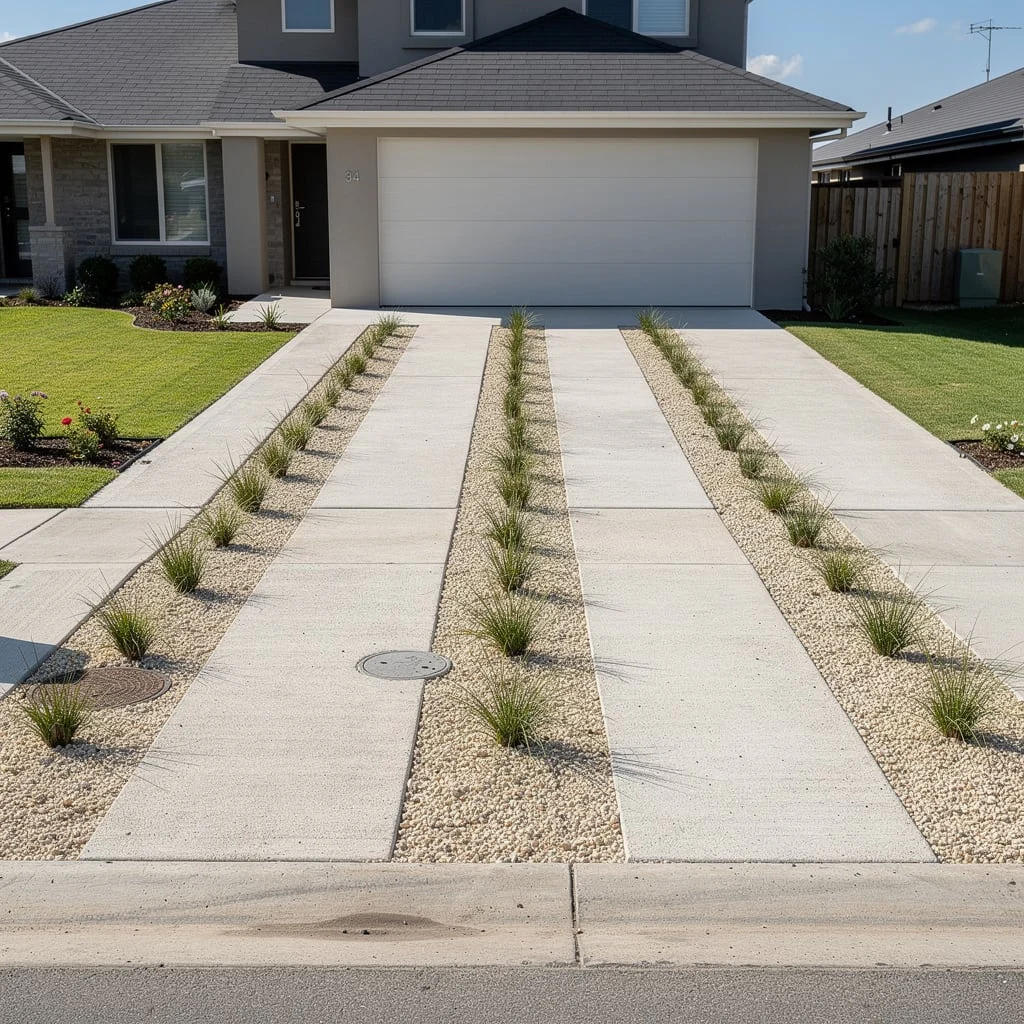 The Concrete Runner With Grass Channels and Ornamental Grasses in the Gaps