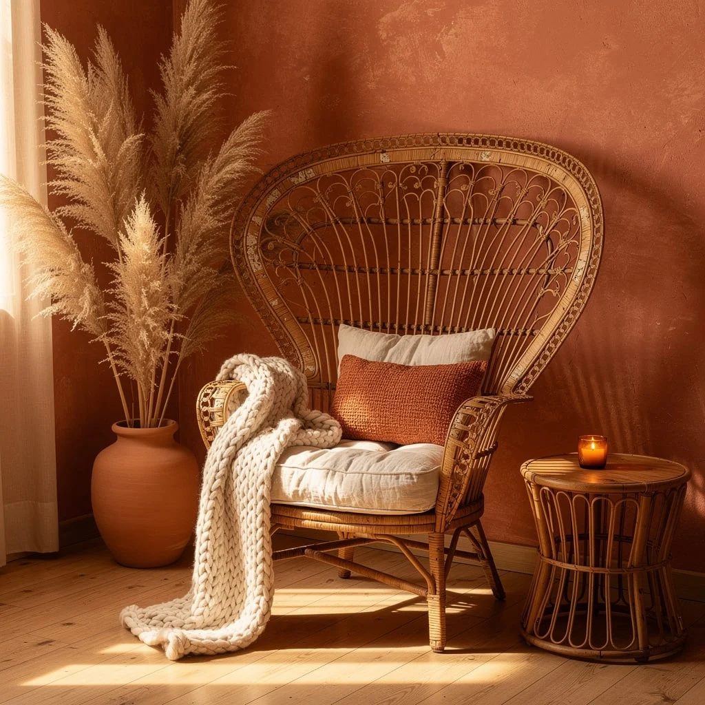 Peacock Chair, Terracotta Wall