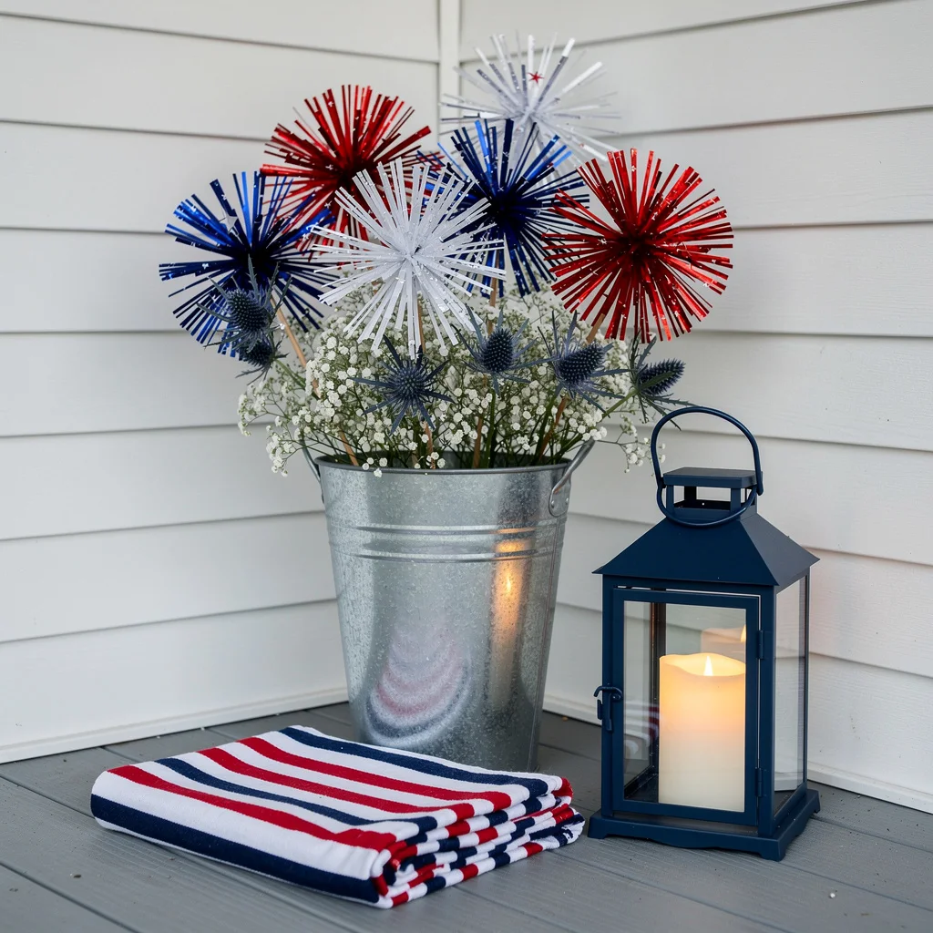 Firework Stems in a Galvanized Bucket