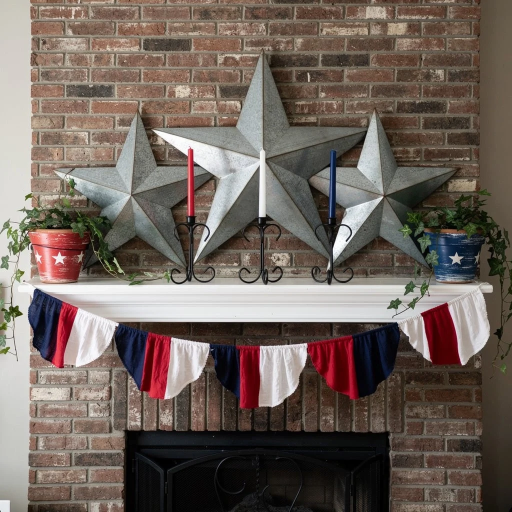 Galvanized Stars, Brick, and Painted Pots