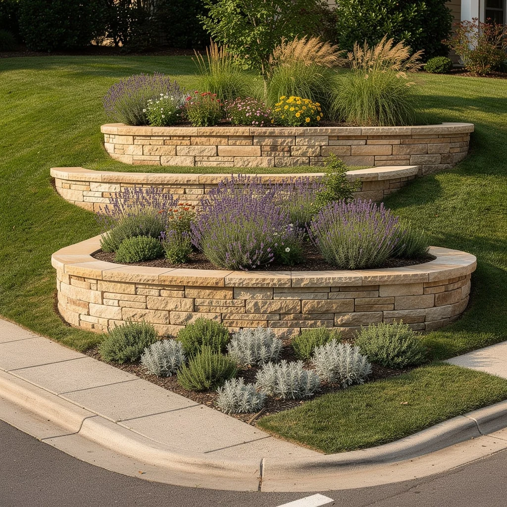 The Three-Tier Curved Sandstone Retaining Wall Corner