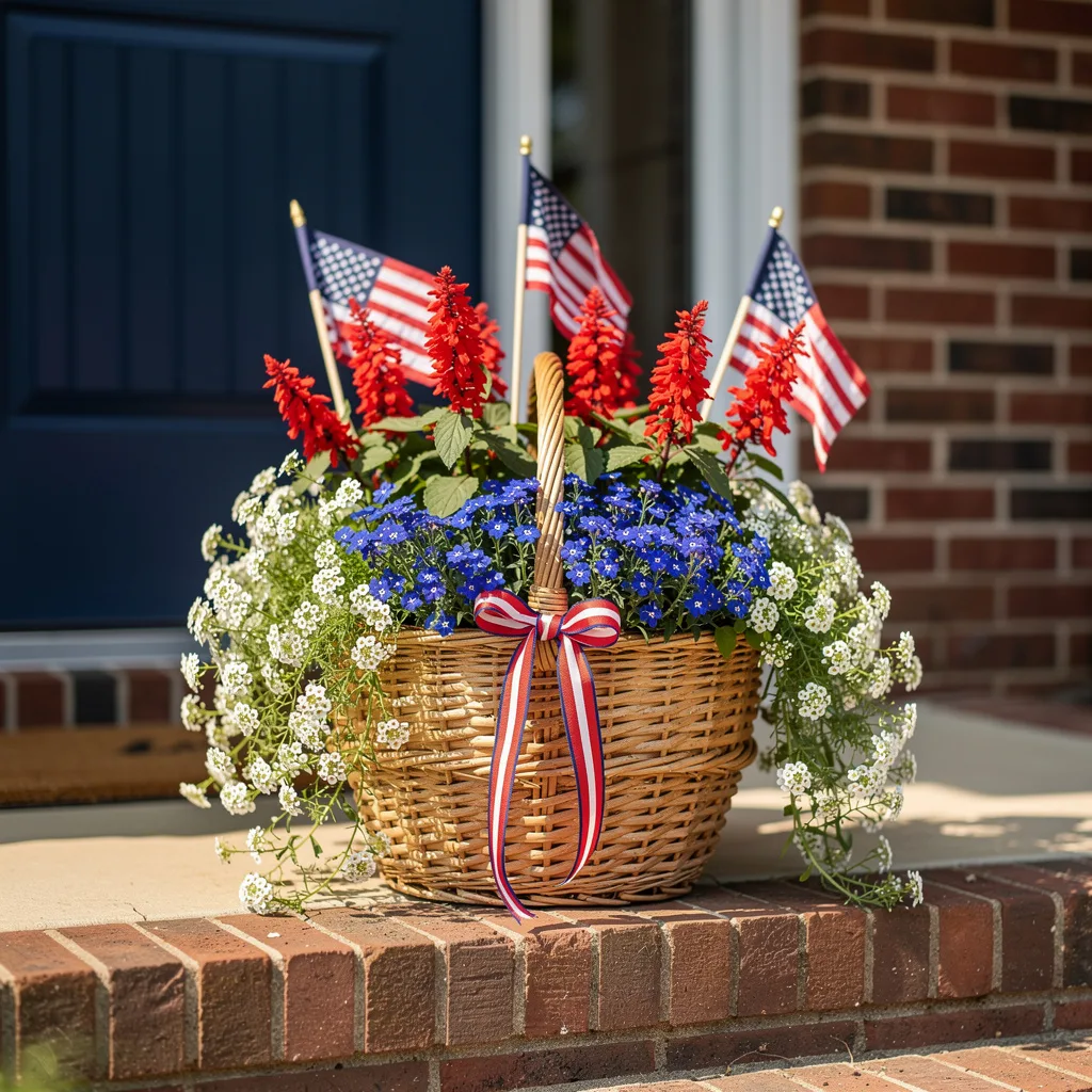 Wicker Basket with Flag Flowers
