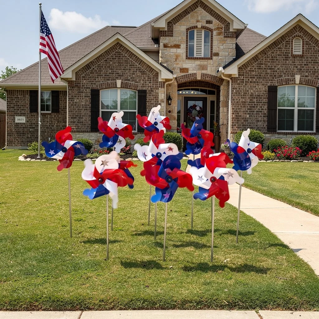 Patriotic Pinwheels on the Lawn